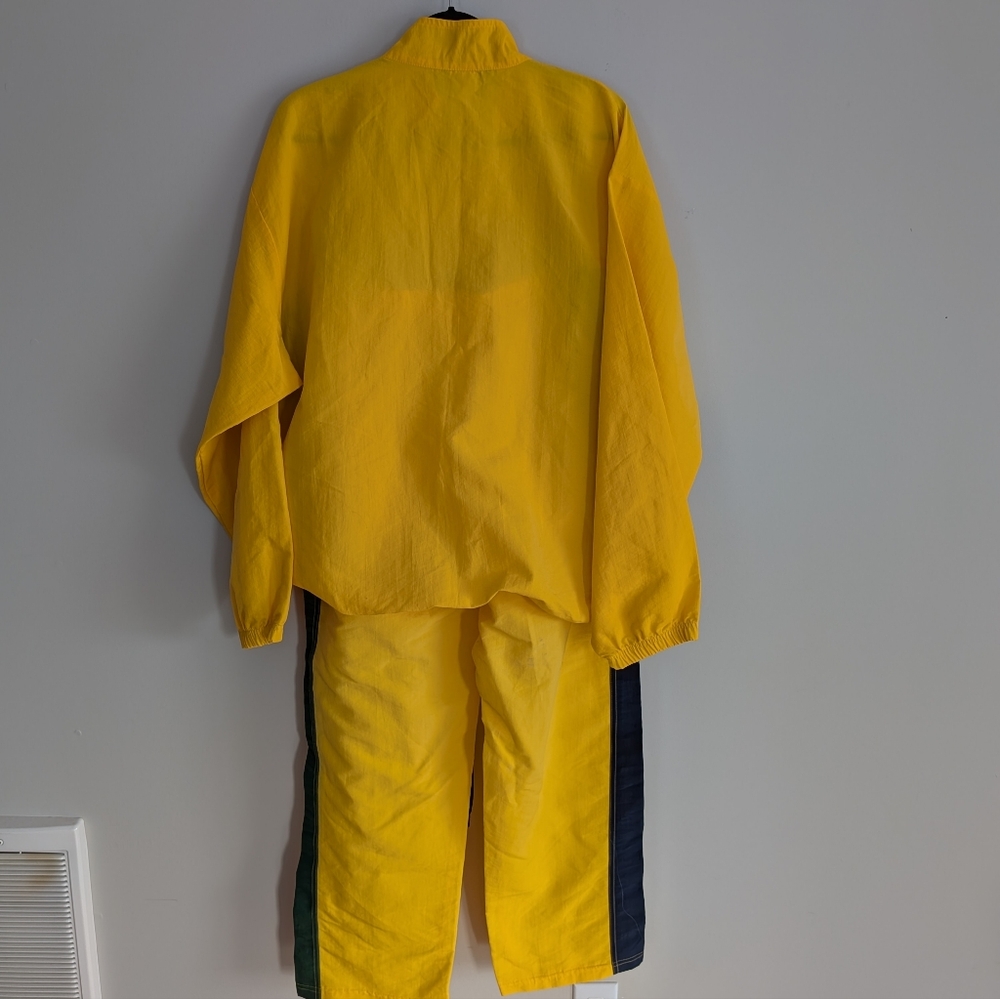 Vintage Surf Style 90s Set Bright Yellow Windbreaker Pants USA Made L XL - Picture 5 of 14